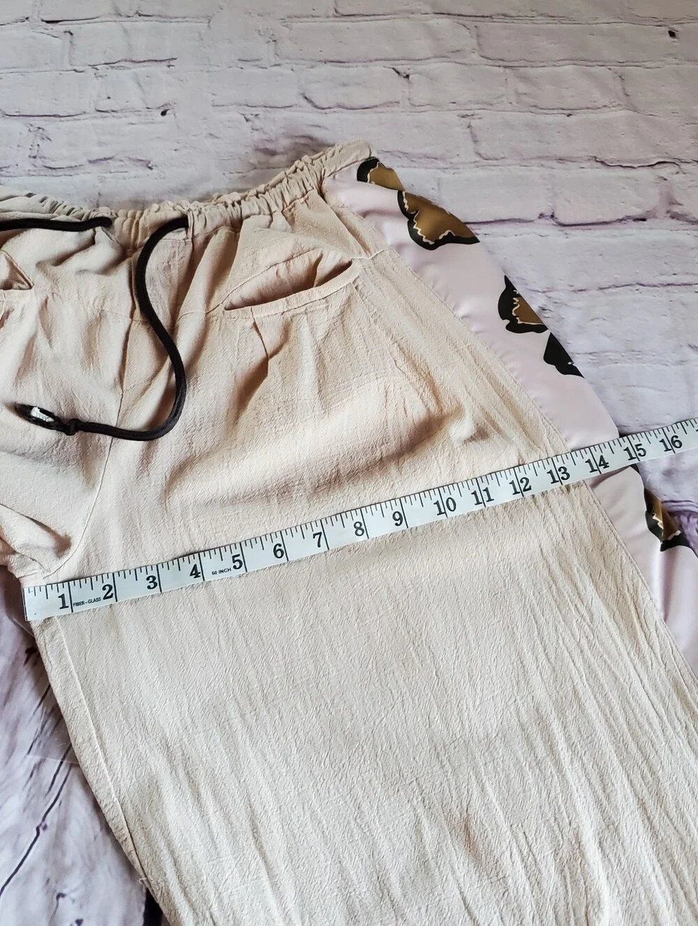 Slouchy Gazy Wide-leg Pants Baggy Floral Mixed Media Pull-on Preppy Festival Lrg